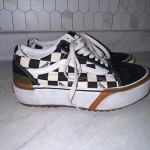 Vans Black and White Checkerboard Platform Shoes